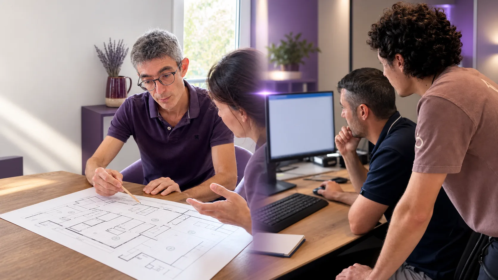 L’équipe WiFeel analyse un projet et accompagne un client devant un poste de travail