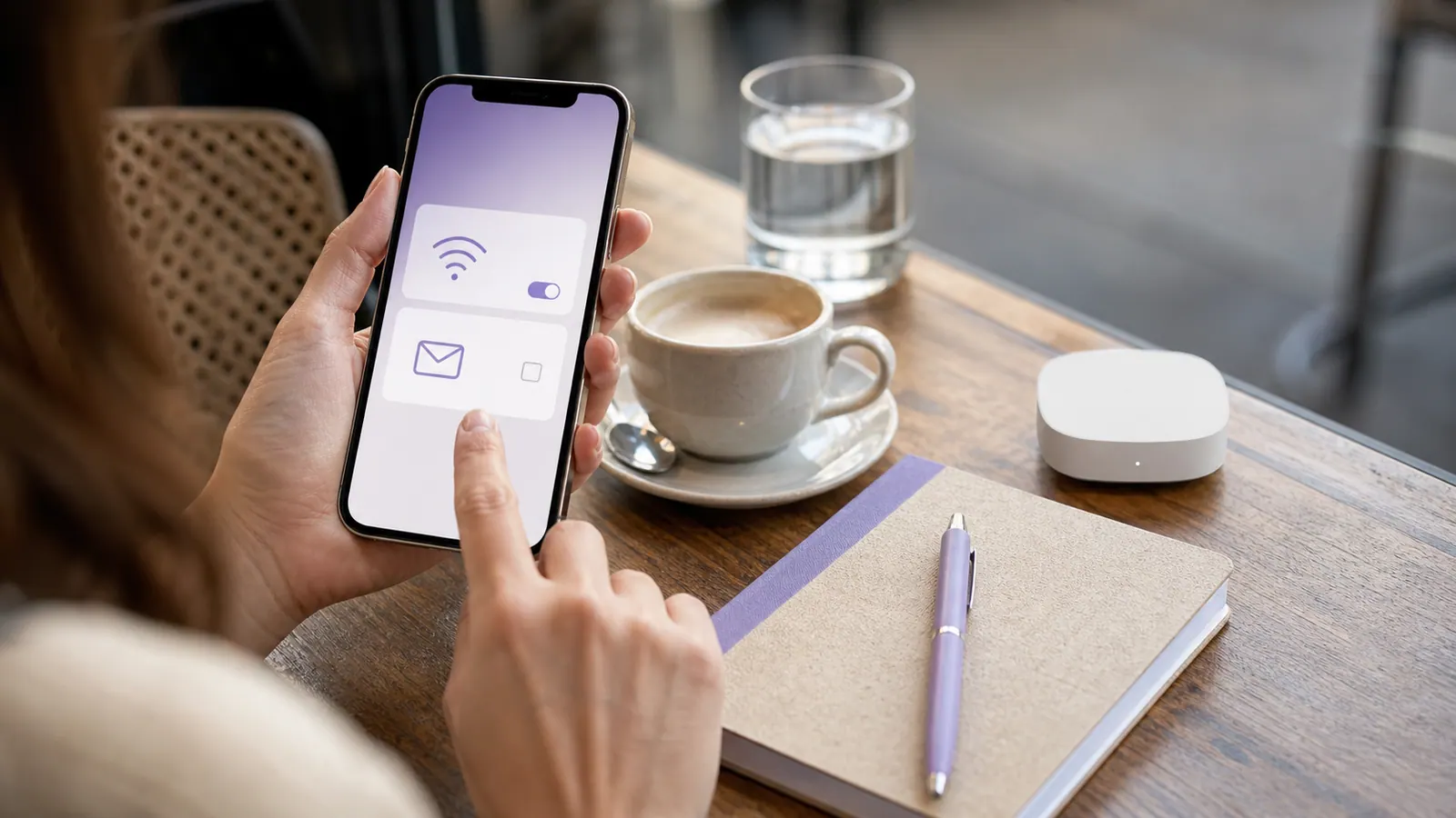 Téléphone affichant une connexion Wi-Fi séparée d'une option de réception d'emails