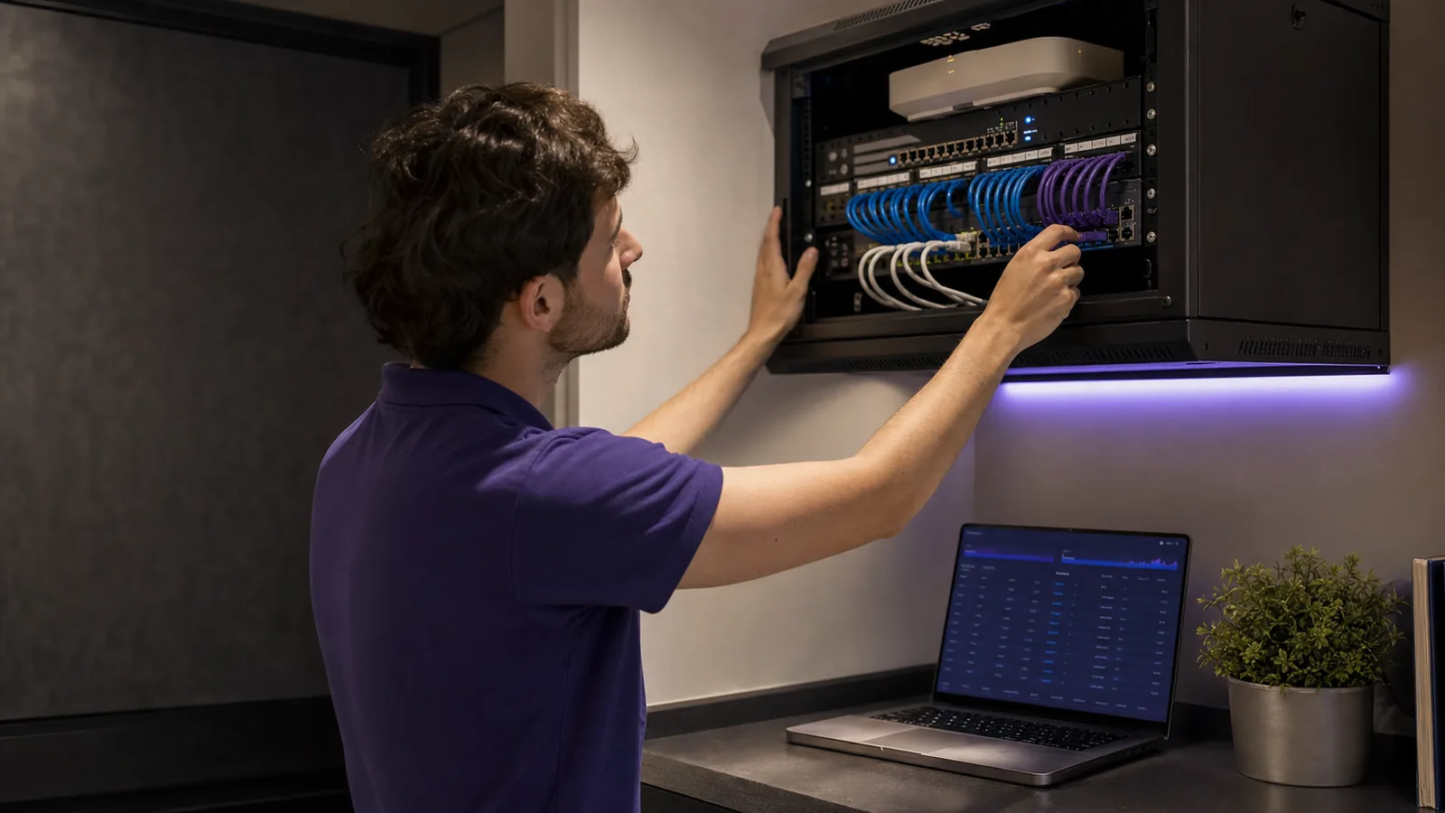 Technicien configurant la journalisation et la séparation d'un réseau Wi-Fi public