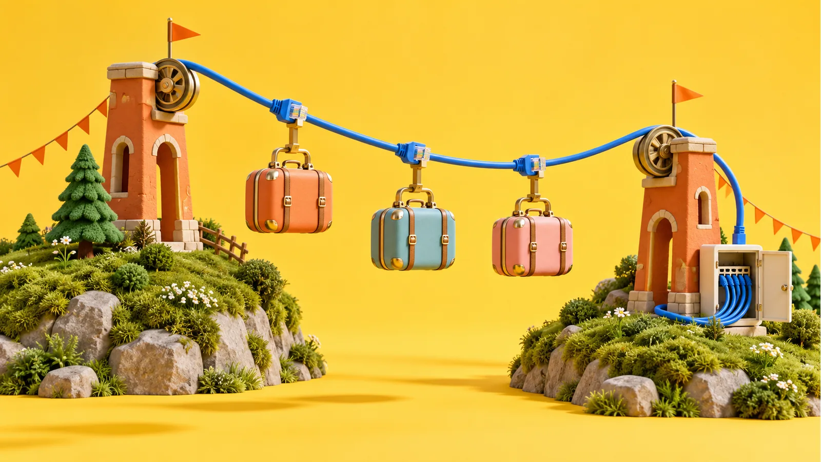 Illustration 3D conceptuelle : Wi-Fi pour campings et villages vacances en Occitanie