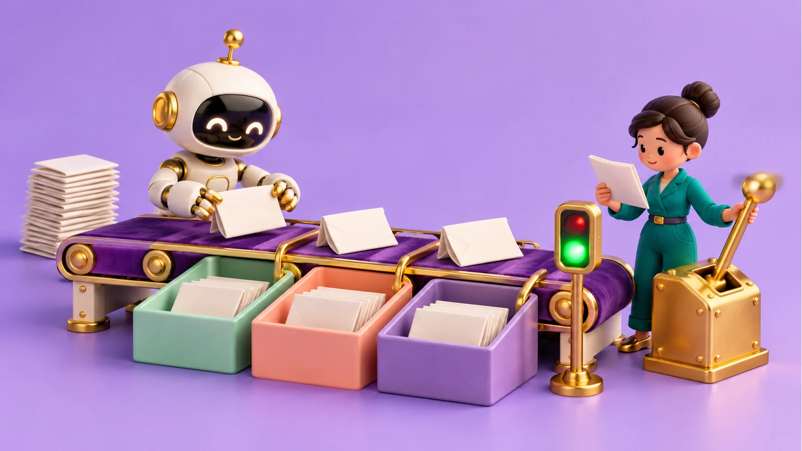 Illustration 3D conceptuelle : Que peut faire un employé IA en entreprise ?
