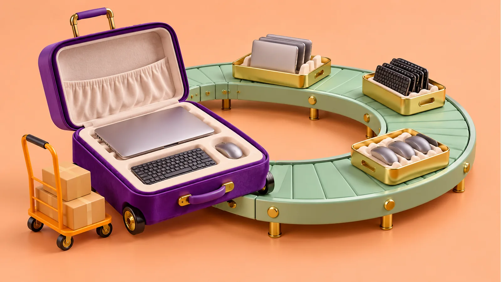 Illustration 3D conceptuelle : Location de Mac et PC pour vos collaborateurs à Montpellier
