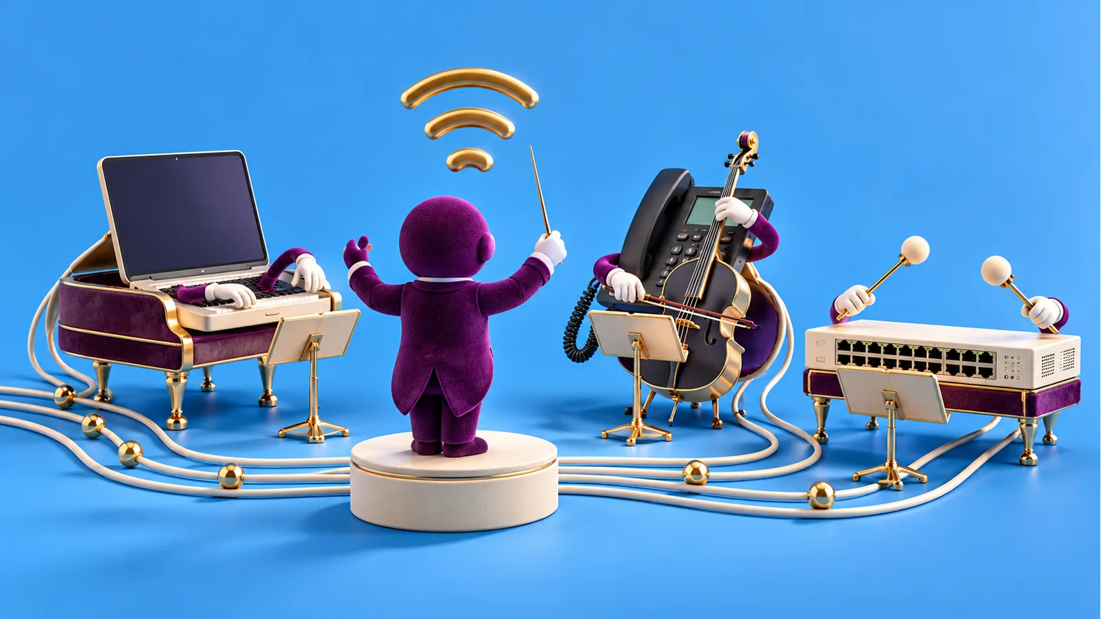 Illustration 3D conceptuelle : Wi-Fi entreprise : un réseau conçu, déployé et administré dans le cloud